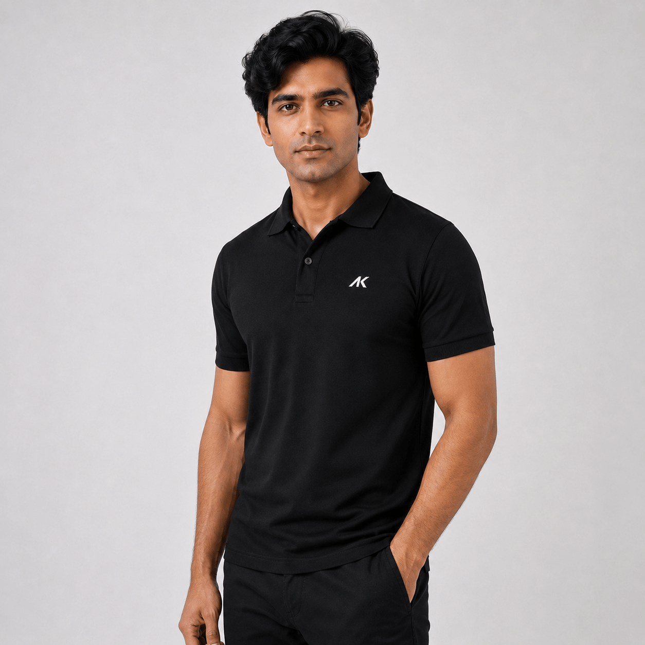 AK Mens Premium Regular fit Black Polo T-Shirt , Short Sleeve
