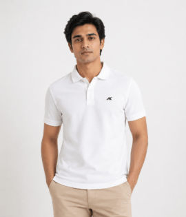 AK Mens Premium Regular fit White Polo T-Shirt , Short Sleeve