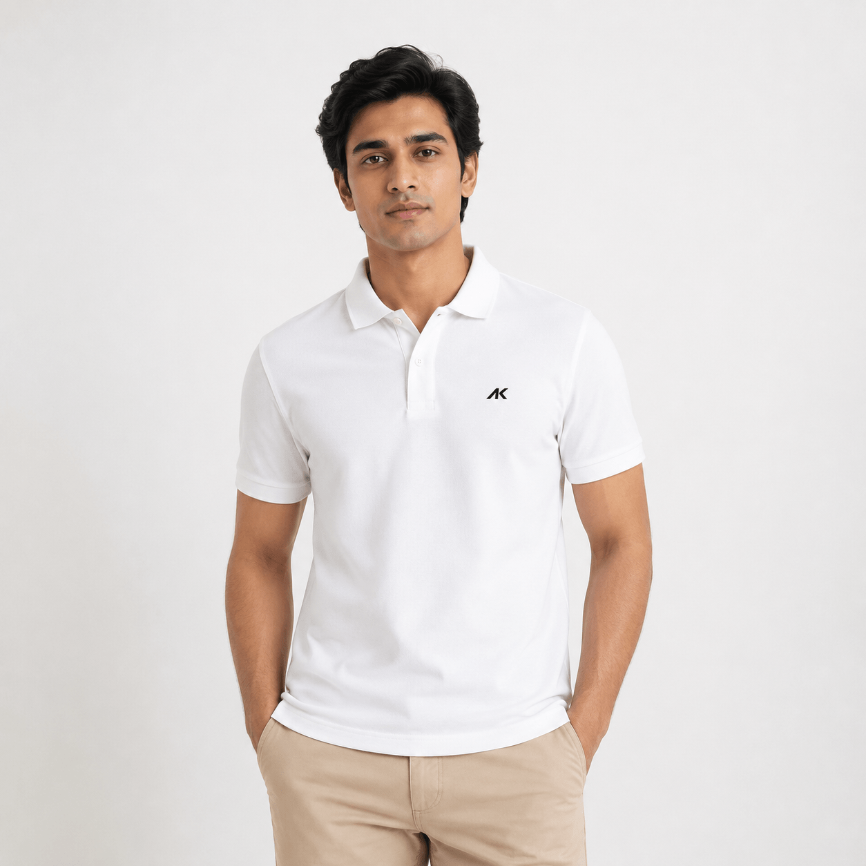AK Mens Premium Regular fit White Polo T-Shirt , Short Sleeve
