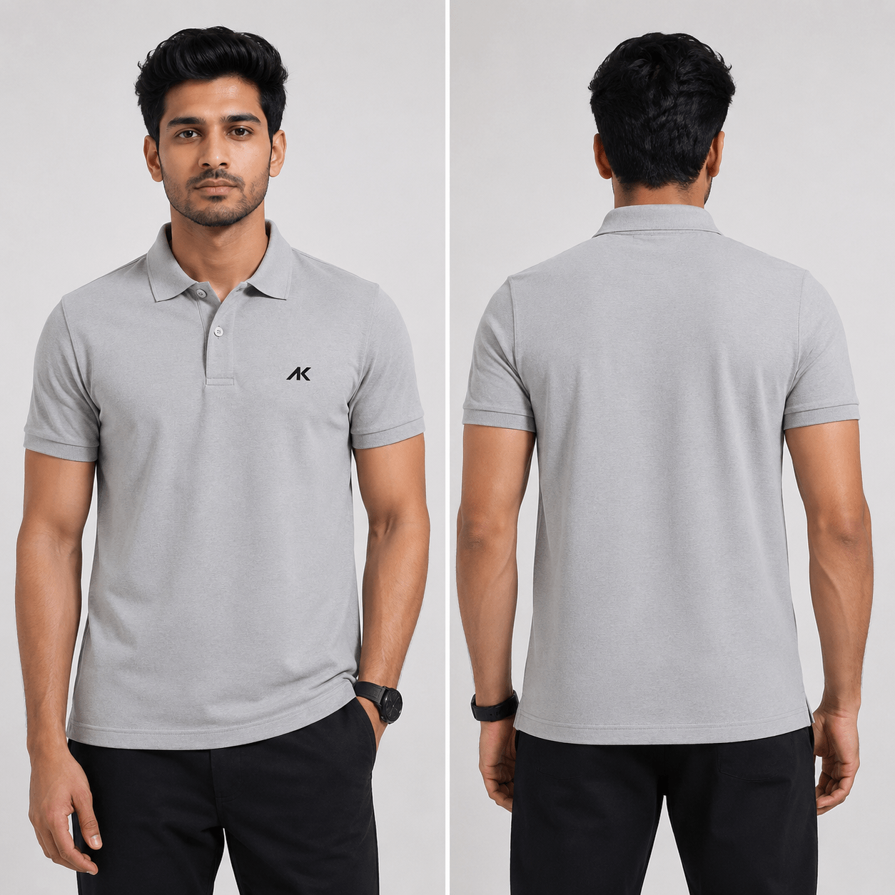 AK Mens Premium Regular fit aluminium Polo T-Shirt , Short Sleeve